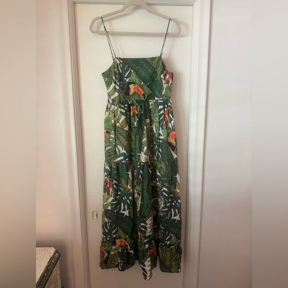 Farm Rio Paradise Forest Tiered Maxi Dress — Green Multi, Size XS - Picture 1 of 6